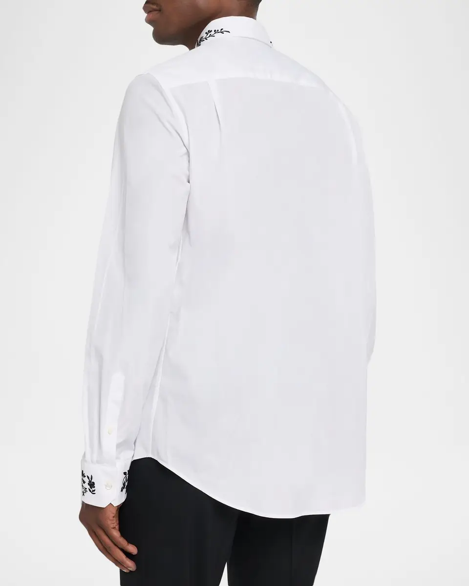 Alexander McQueen Men's Cotton Floral-Embroidered Sport Shirt | Thumbnail 3 Alexander McQueen Men's Cotton Floral-Embroidered Sport Shirt | Thumbnail 3