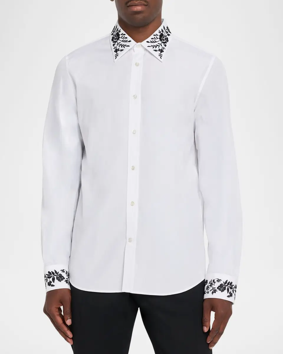 Alexander McQueen Men's Cotton Floral-Embroidered Sport Shirt | Thumbnail 4 Alexander McQueen Men's Cotton Floral-Embroidered Sport Shirt | Thumbnail 4