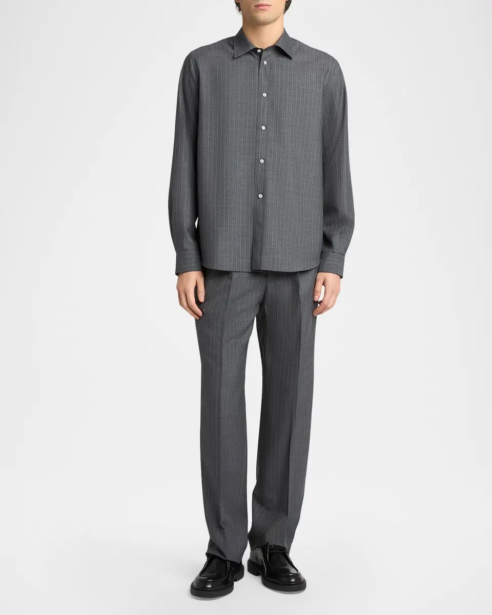 Jil Sander Men's Pinstripe Wool Sport Shirt | Thumbnail 2 Jil Sander Men's Pinstripe Wool Sport Shirt | Thumbnail 2
