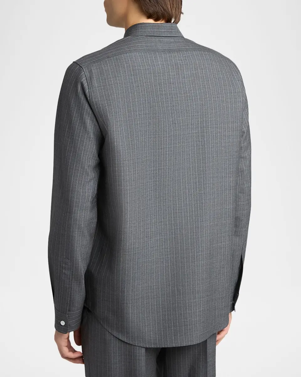 Jil Sander Men's Pinstripe Wool Sport Shirt | Thumbnail 3 Jil Sander Men's Pinstripe Wool Sport Shirt | Thumbnail 3