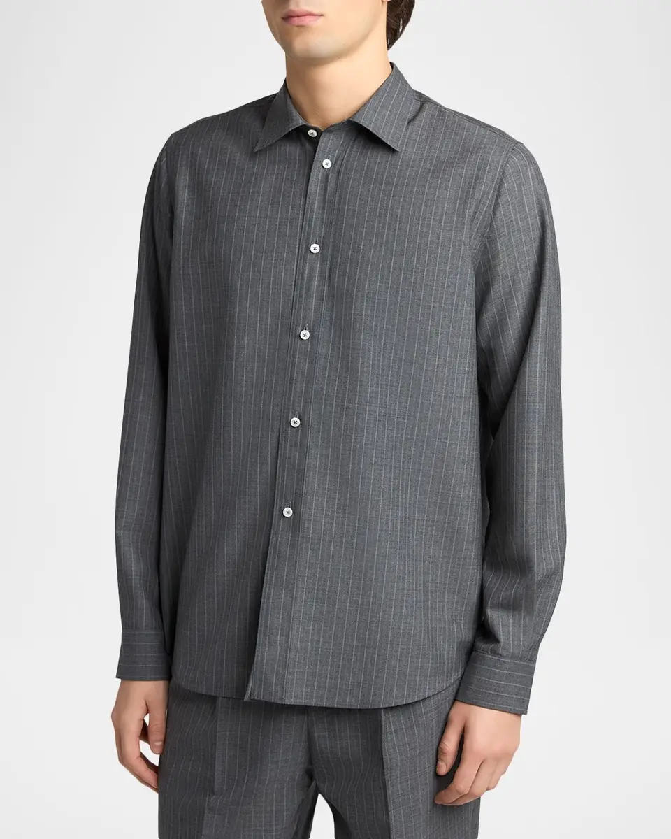 Jil Sander Men's Pinstripe Wool Sport Shirt | Thumbnail 4 Jil Sander Men's Pinstripe Wool Sport Shirt | Thumbnail 4