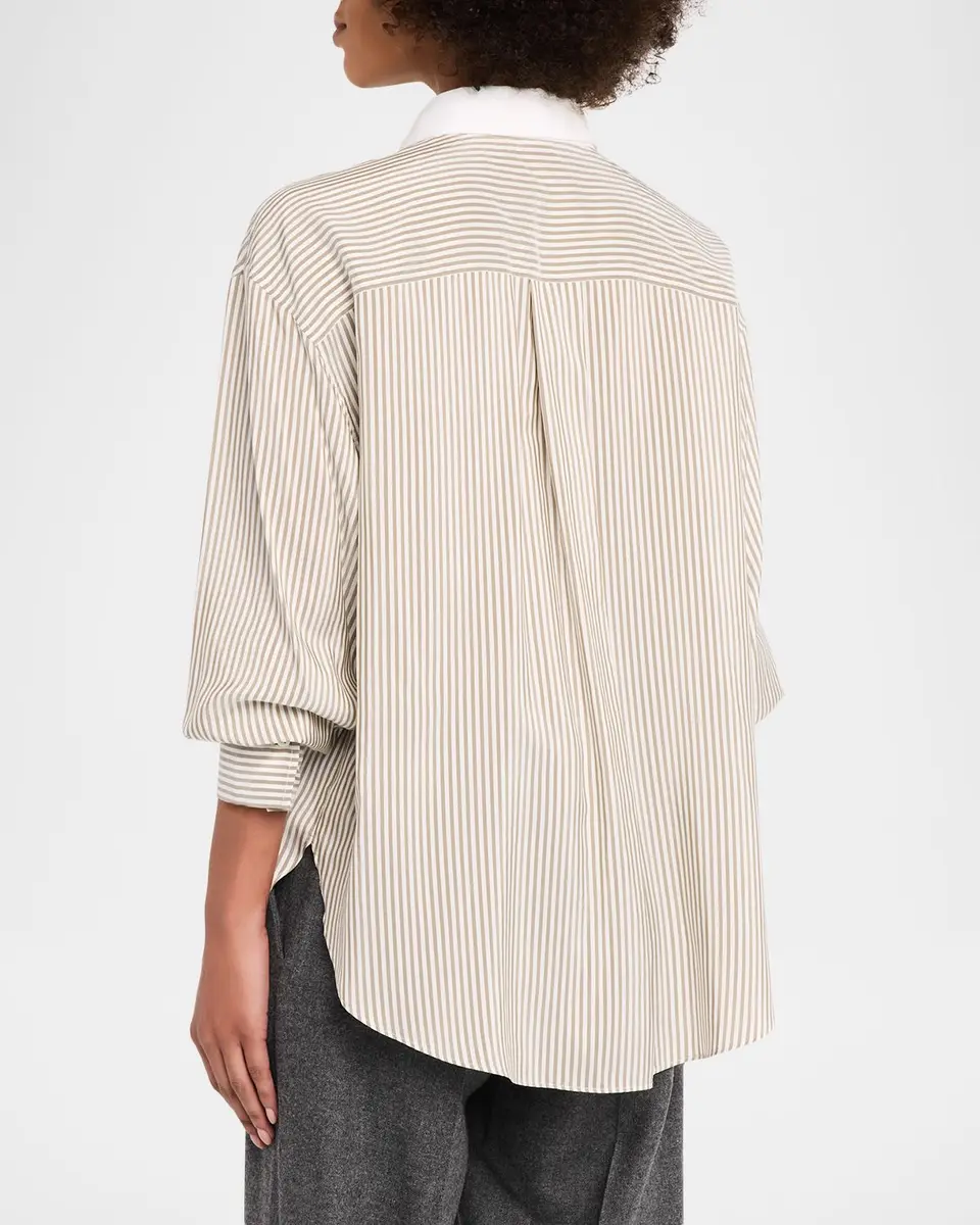 Brunello Cucinelli Silk-Blend Striped Buttoned Shirt | Thumbnail 3 Brunello Cucinelli Silk-Blend Striped Buttoned Shirt | Thumbnail 3