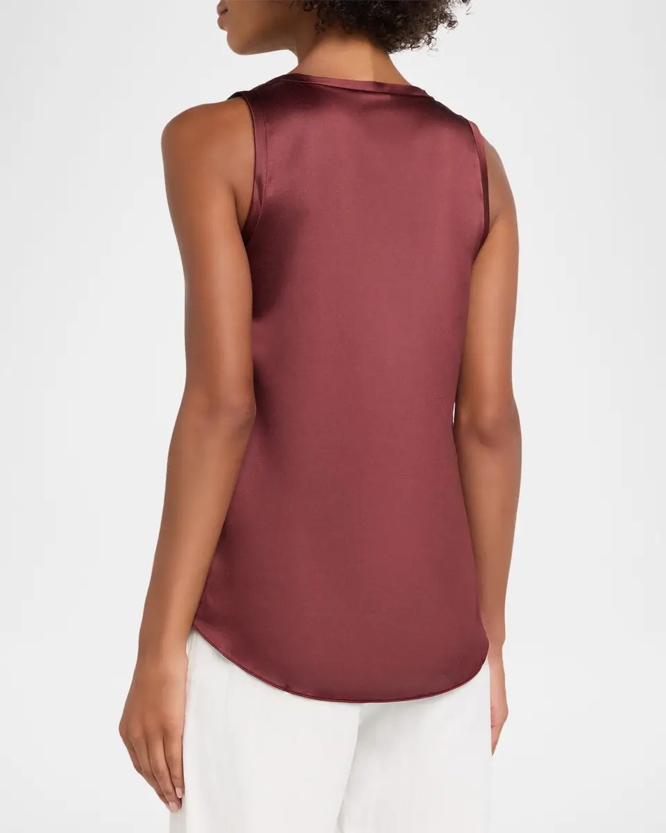 Brunello Cucinelli Scoop-Neck Sleeveless Satin Blouse | Thumbnail 3