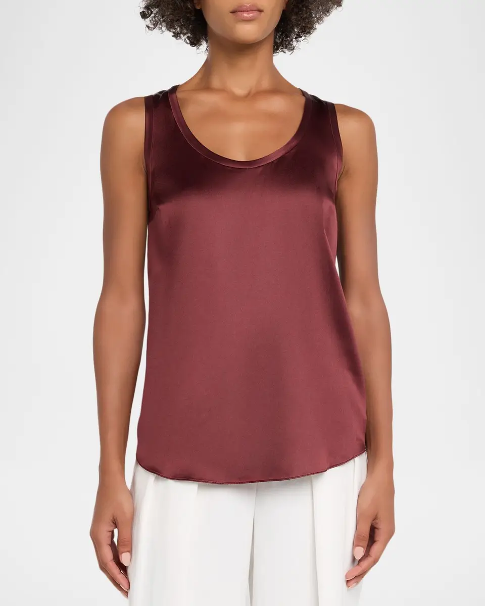Brunello Cucinelli Scoop-Neck Sleeveless Satin Blouse | Thumbnail 4