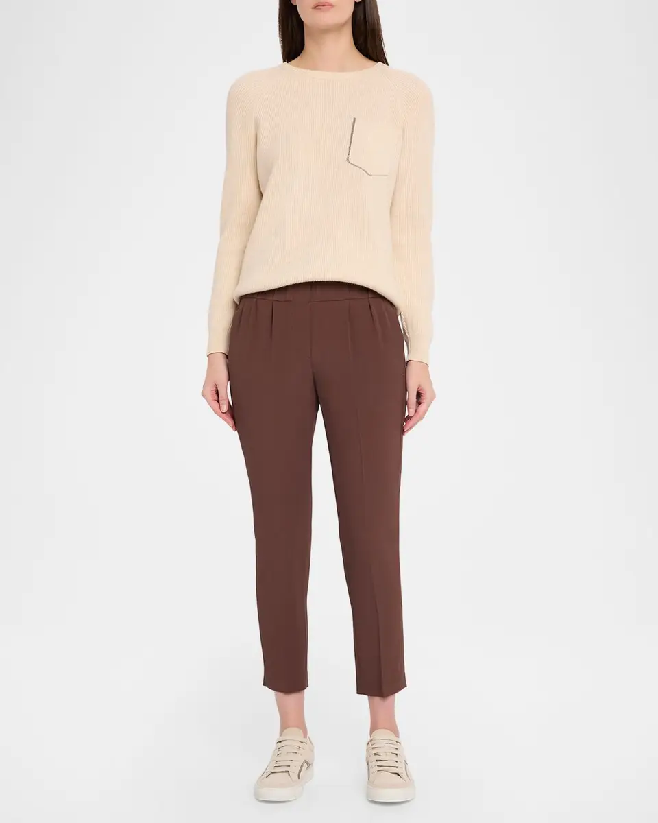 Brunello Cucinelli Silk Crepe Slim-Leg Ankle Pull-On Pants | Thumbnail 2 Brunello Cucinelli Silk Crepe Slim-Leg Ankle Pull-On Pants | Thumbnail 2