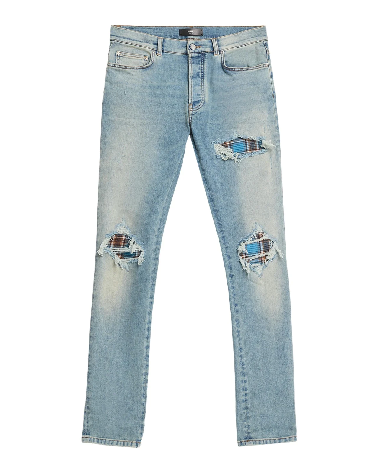 AMIRI Men's Plaid Repair Denim Skinny Jeans