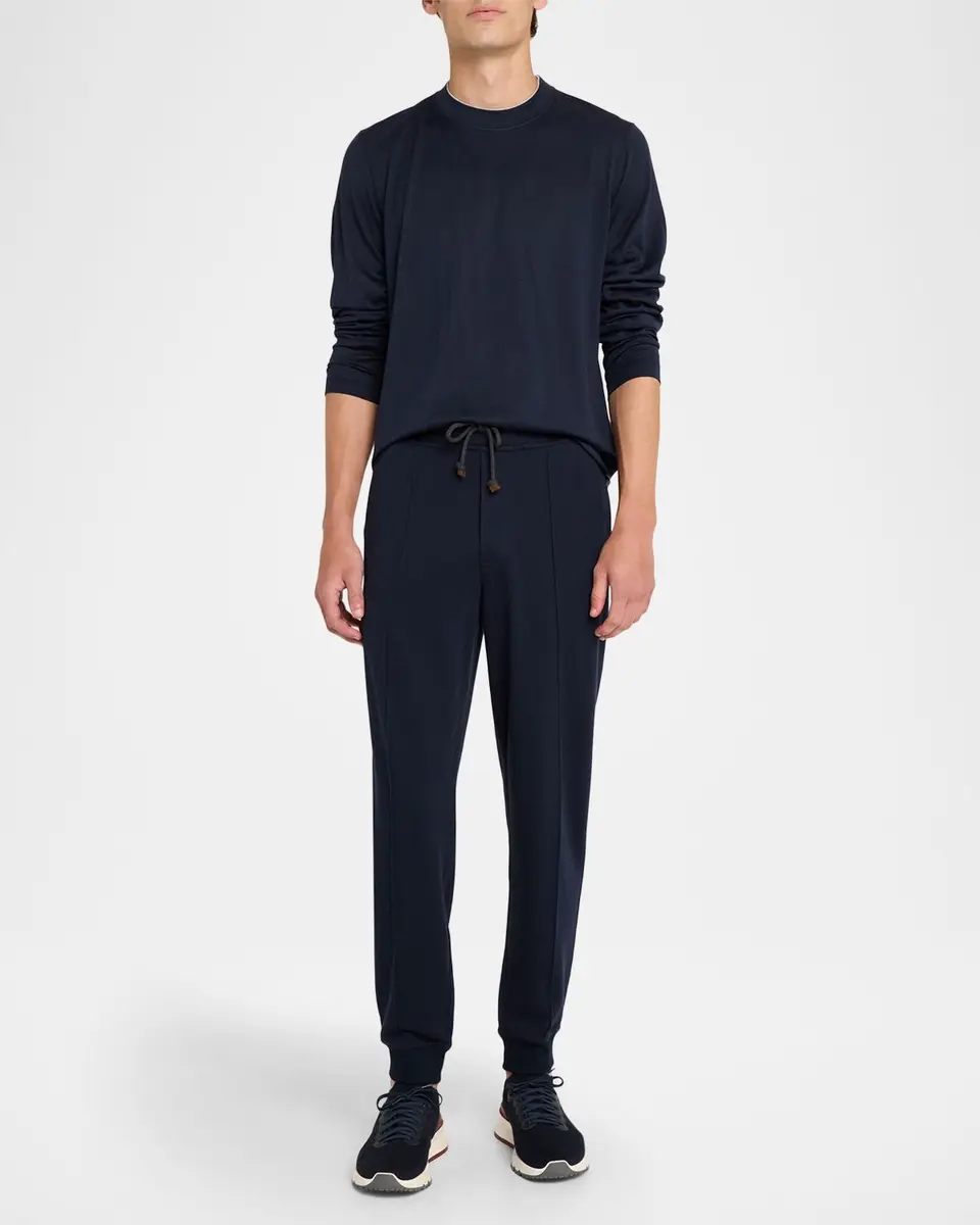 Brunello Cucinelli Men's Silk and Cotton Long-Sleeve Crewneck T-Shirt | Thumbnail 2 Brunello Cucinelli Men's Silk and Cotton Long-Sleeve Crewneck T-Shirt | Thumbnail 2