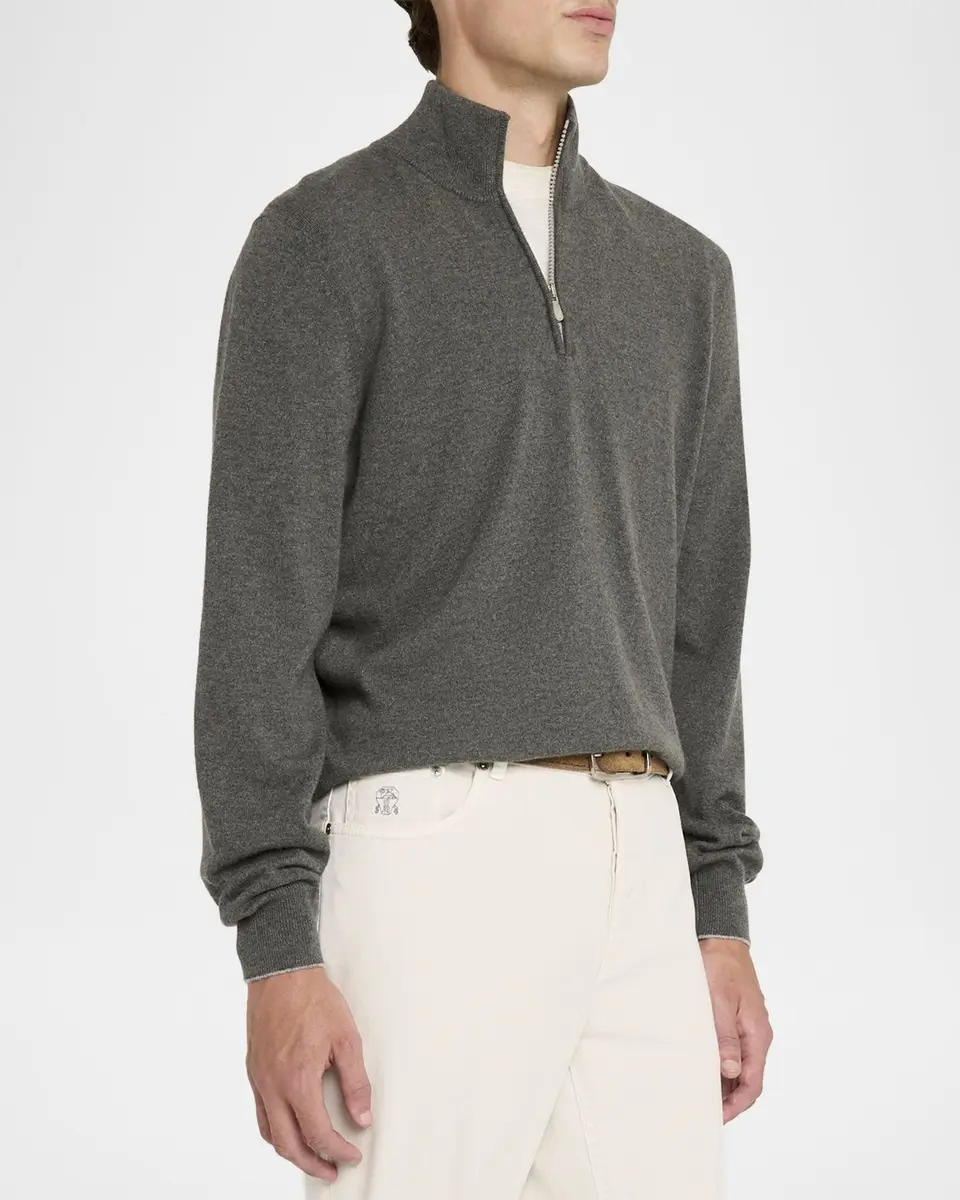 Brunello Cucinelli Men's Cashmere Quarter-Zip Sweater | Thumbnail 4 Brunello Cucinelli Men's Cashmere Quarter-Zip Sweater | Thumbnail 4