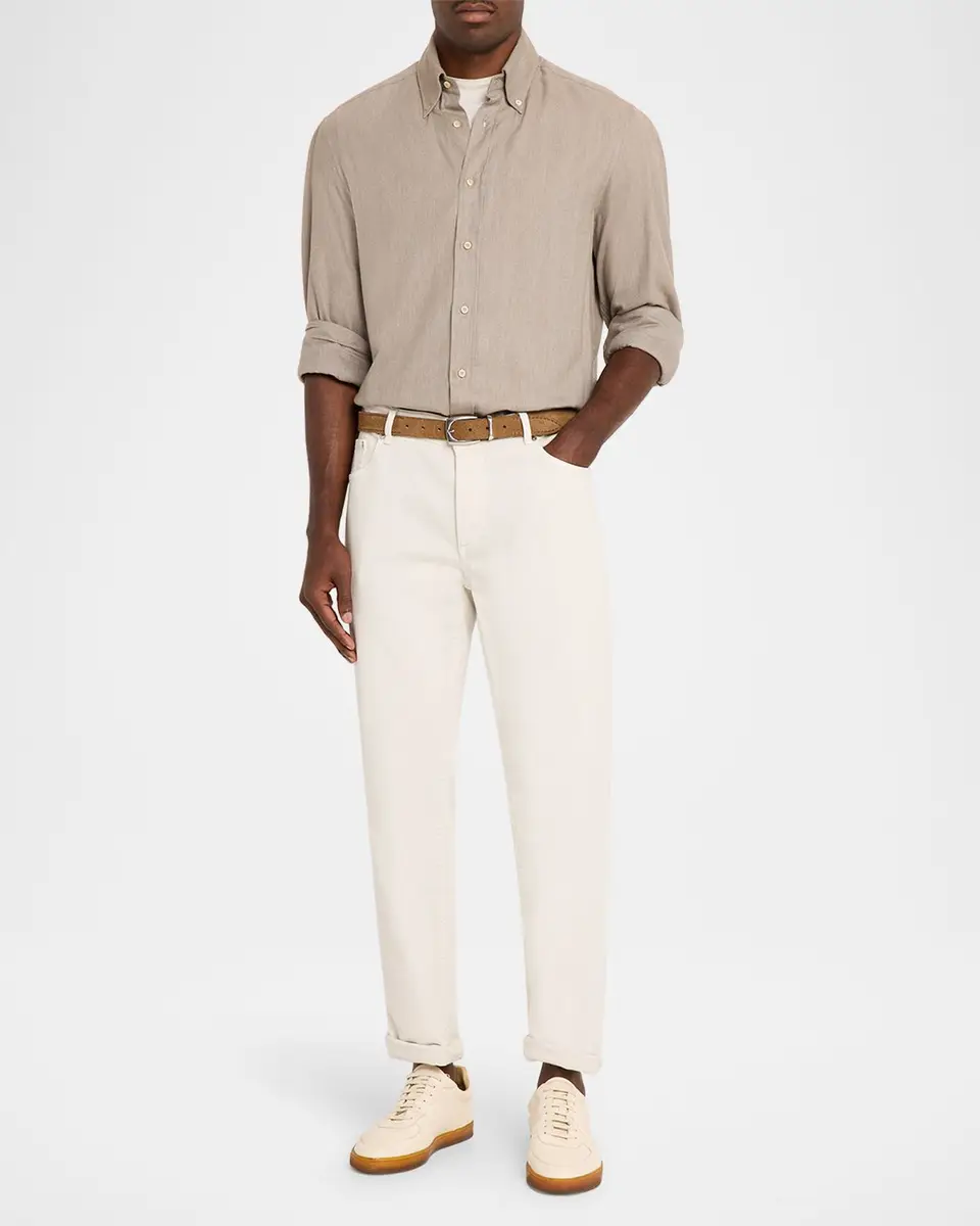 Brunello Cucinelli Men's Flannel Chevron Button-Down Shirt | Thumbnail 2 Brunello Cucinelli Men's Flannel Chevron Button-Down Shirt | Thumbnail 2