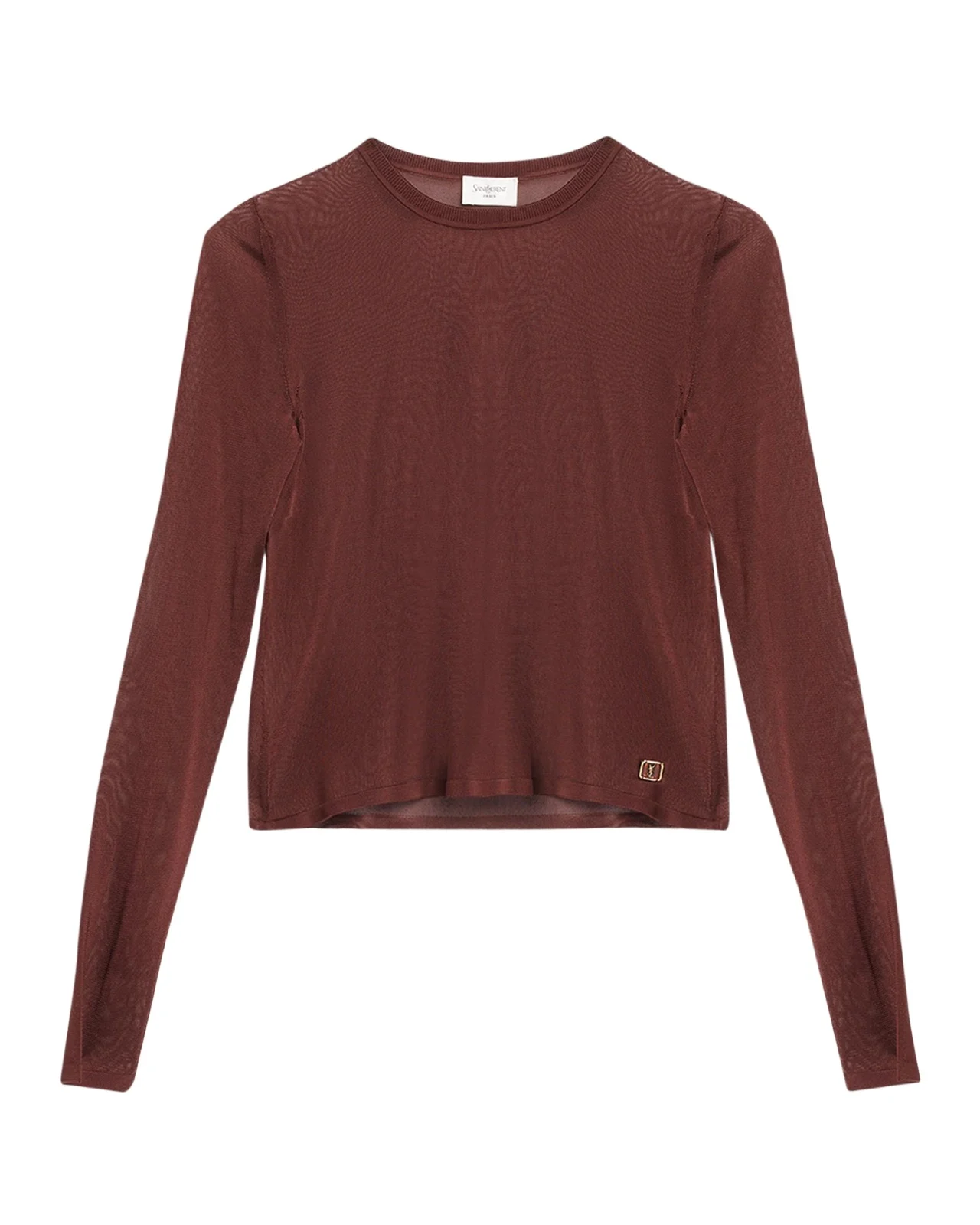 Saint Laurent Cassandre Sheer Knit Long-Sleeve Top