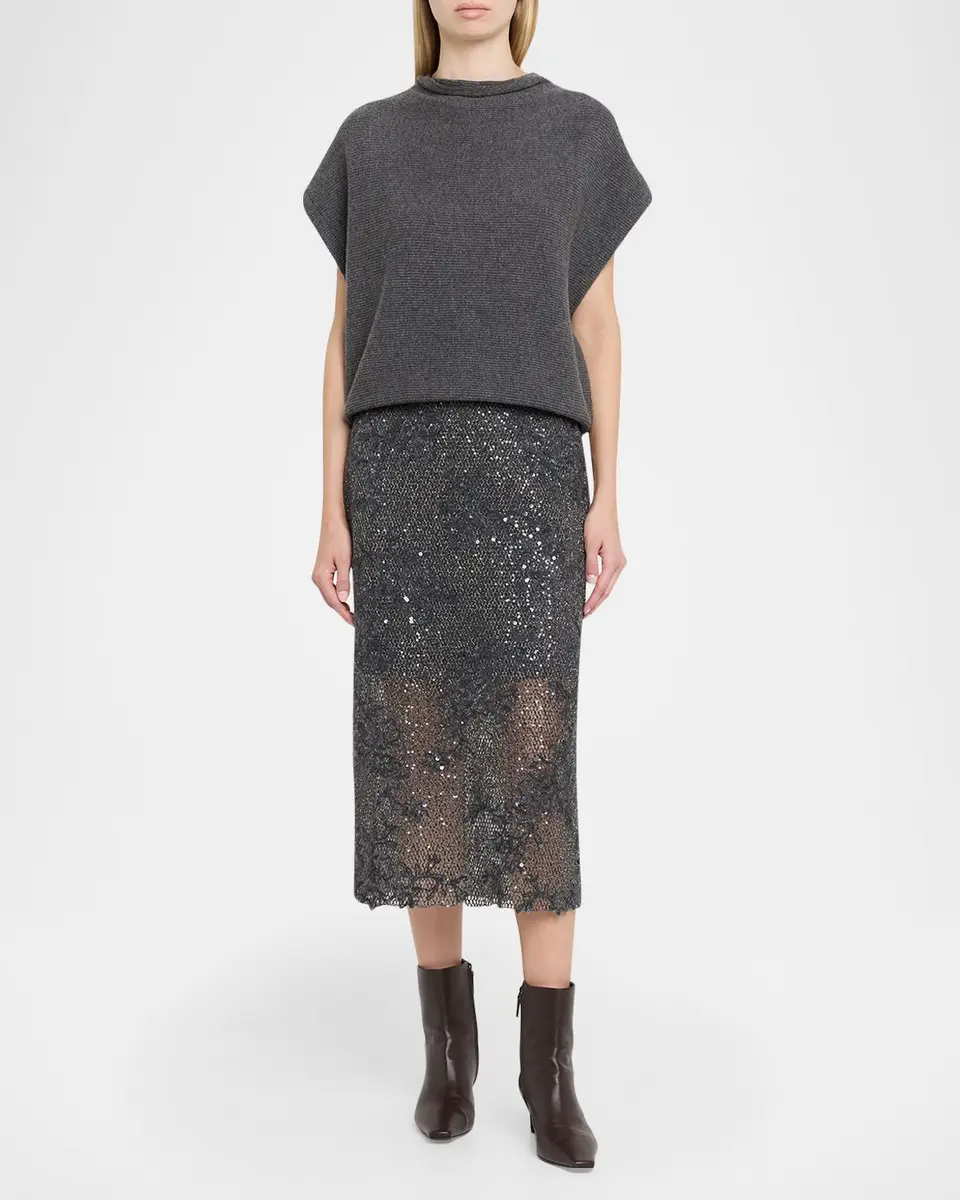 Brunello Cucinelli Lace Glow Embroidered Midi Skirt | Thumbnail 2 Brunello Cucinelli Lace Glow Embroidered Midi Skirt | Thumbnail 2