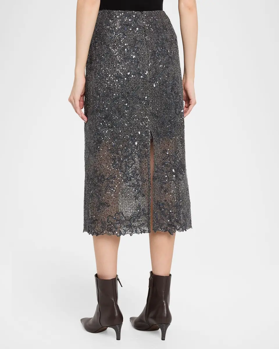 Brunello Cucinelli Lace Glow Embroidered Midi Skirt | Thumbnail 3 Brunello Cucinelli Lace Glow Embroidered Midi Skirt | Thumbnail 3