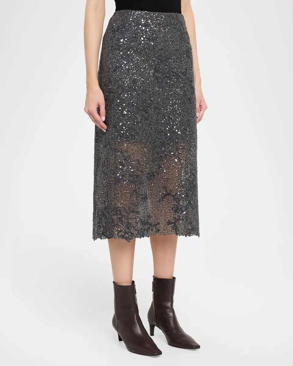 Brunello Cucinelli Lace Glow Embroidered Midi Skirt | Thumbnail 4 Brunello Cucinelli Lace Glow Embroidered Midi Skirt | Thumbnail 4