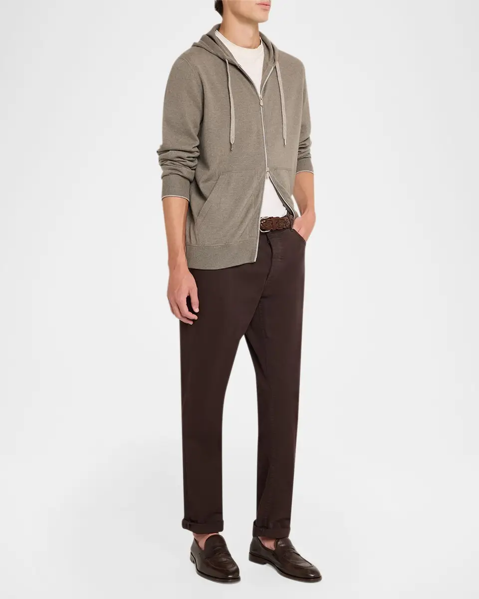 Brunello Cucinelli Men's Cashmere Knit Full-Zip Hoodie | Thumbnail 2