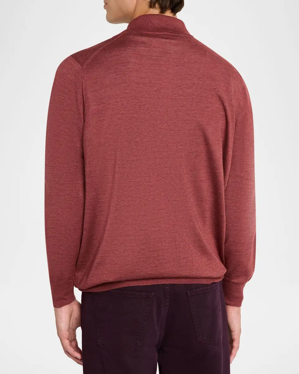 Brunello Cucinelli Men's Melange Cashmere-Blend Polo Sweater | Thumbnail 3 Brunello Cucinelli Men's Melange Cashmere-Blend Polo Sweater | Thumbnail 3