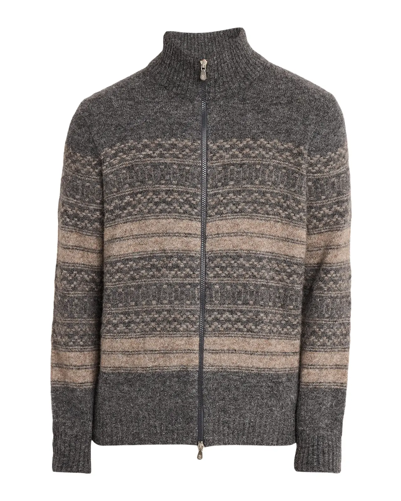 Brunello Cucinelli Men's Geometric Stripe Full-Zip Cardigan