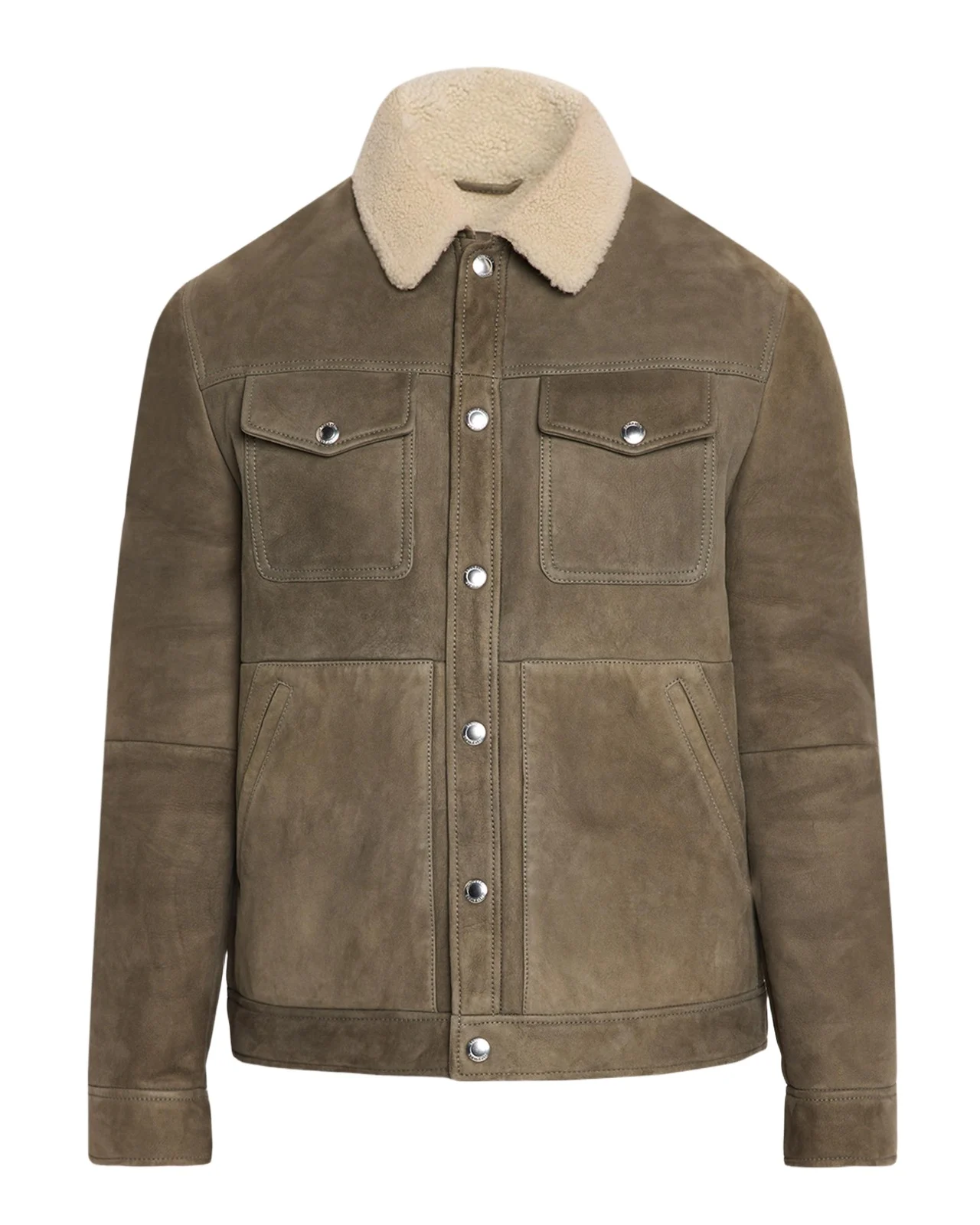 Men's Shearling-Collar Suede Snap Front Jacket Men's Shearling-Collar Suede Snap Front Jacket