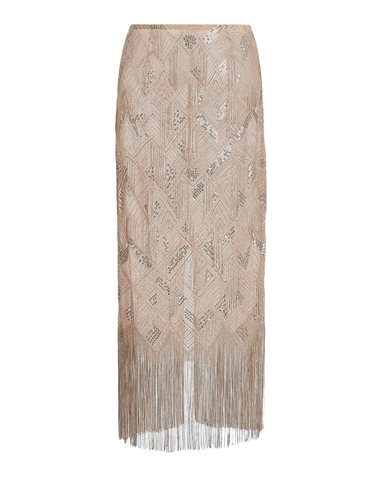 Lapointe Geometric Fringe-Trim Midi Skirt