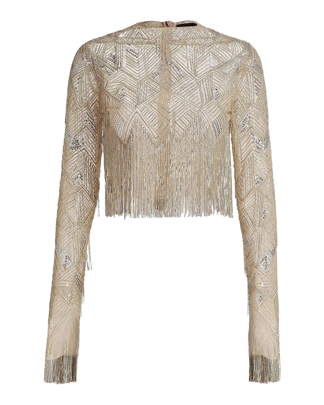 Lapointe Geometric Crystal Fringe Crop Top