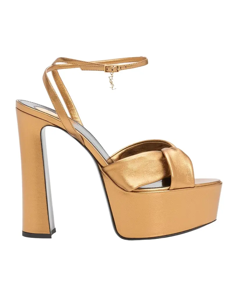 Saint Laurent 140mm Franciane Metallic Leather Platform Sandals | Image 1 Saint Laurent 140mm Franciane Metallic Leather Platform Sandals | Image 1