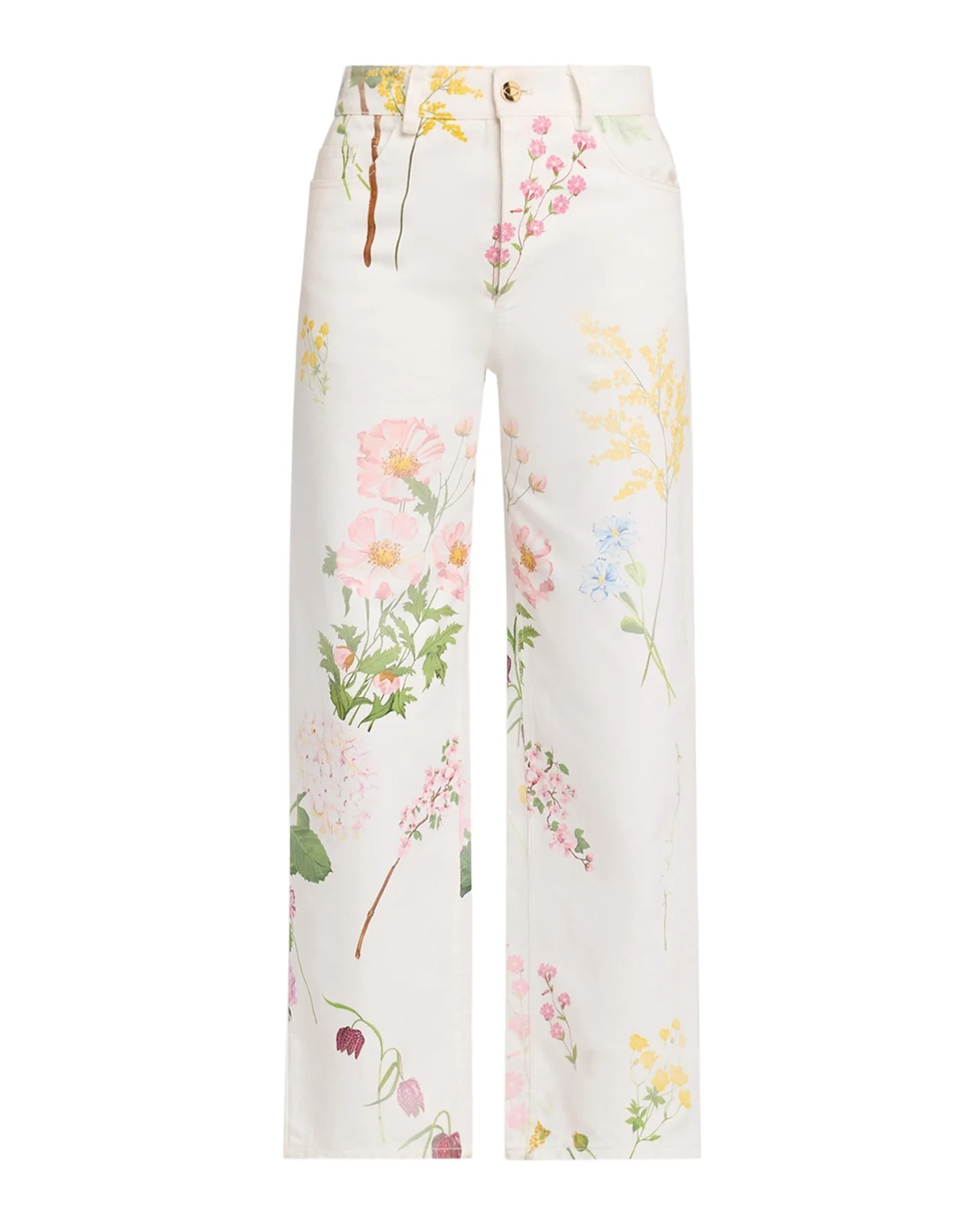 Oscar de la Renta Faded Mixed Botanical Straight-Leg Ankle Pants