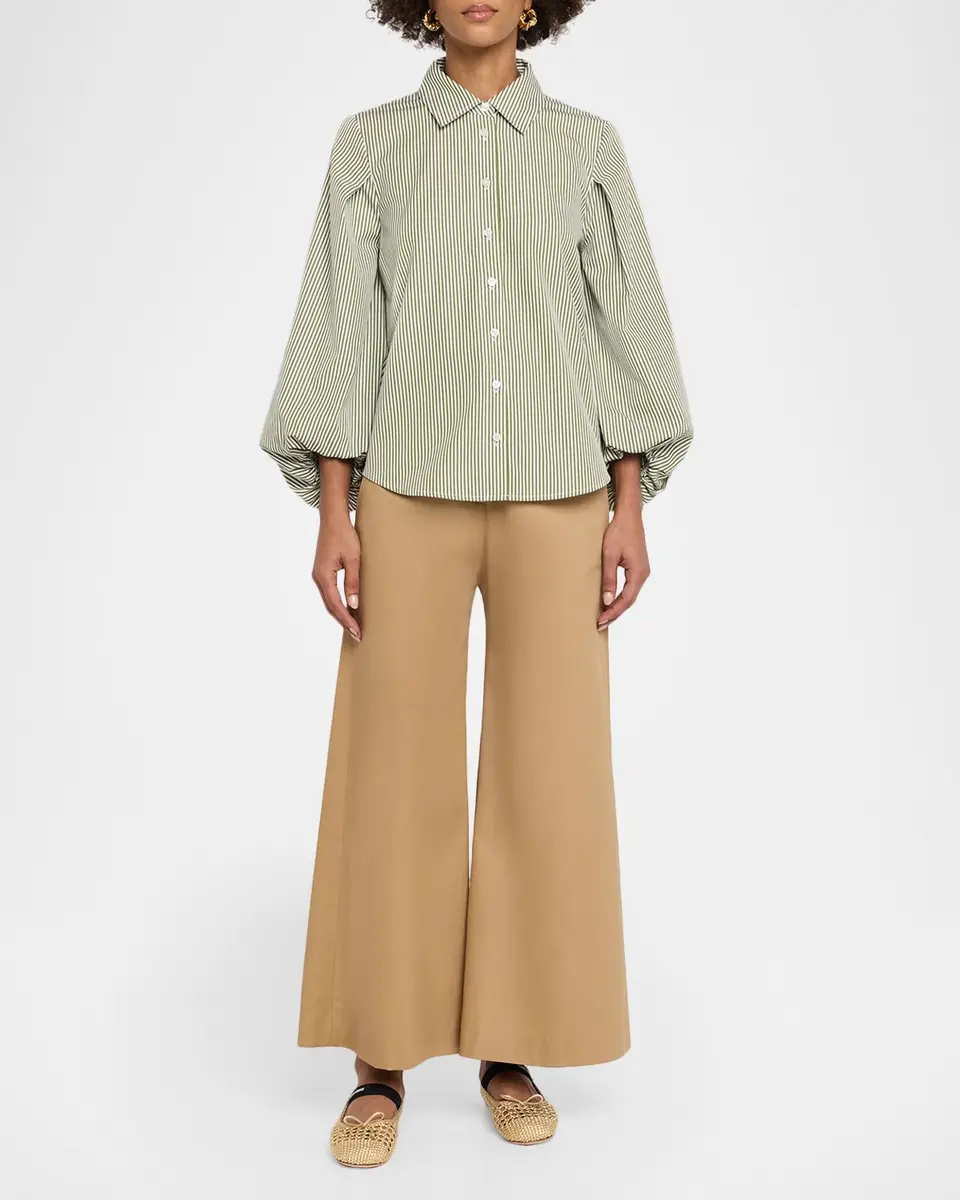 TANYA TAYLOR Marina Stripe Blouson-Sleeve Shirt | Thumbnail 2