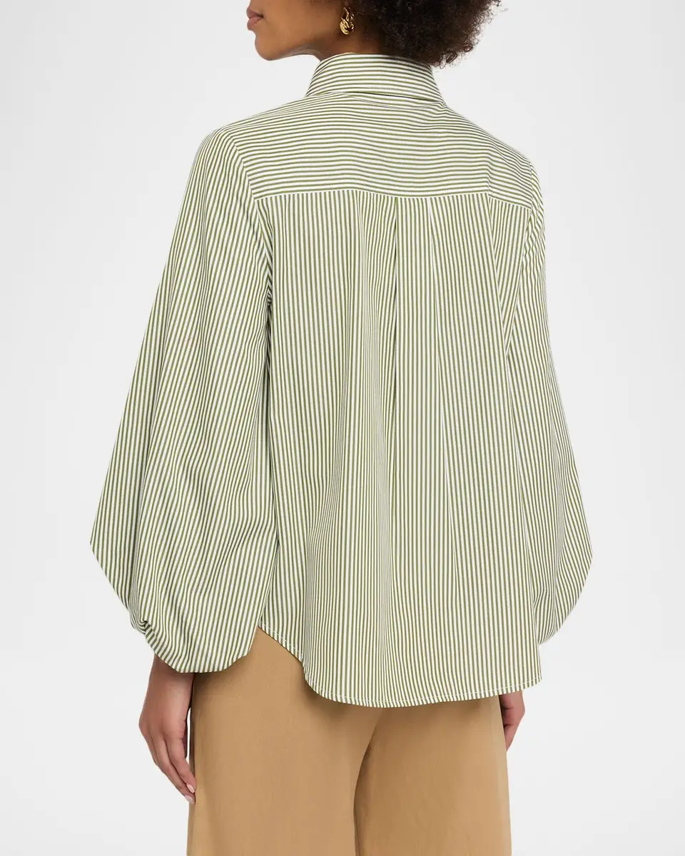 TANYA TAYLOR Marina Stripe Blouson-Sleeve Shirt | Thumbnail 3