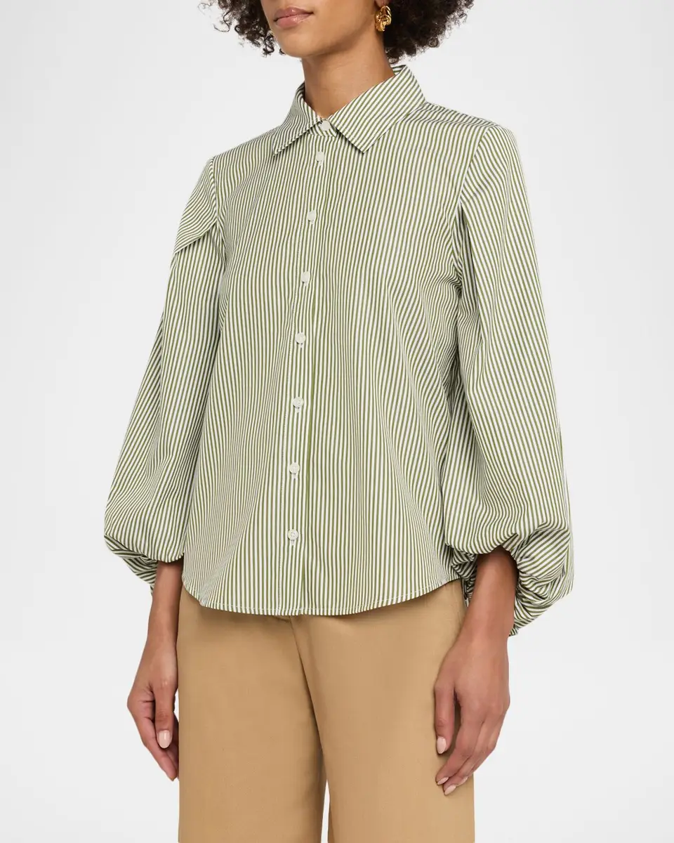 TANYA TAYLOR Marina Stripe Blouson-Sleeve Shirt | Thumbnail 4