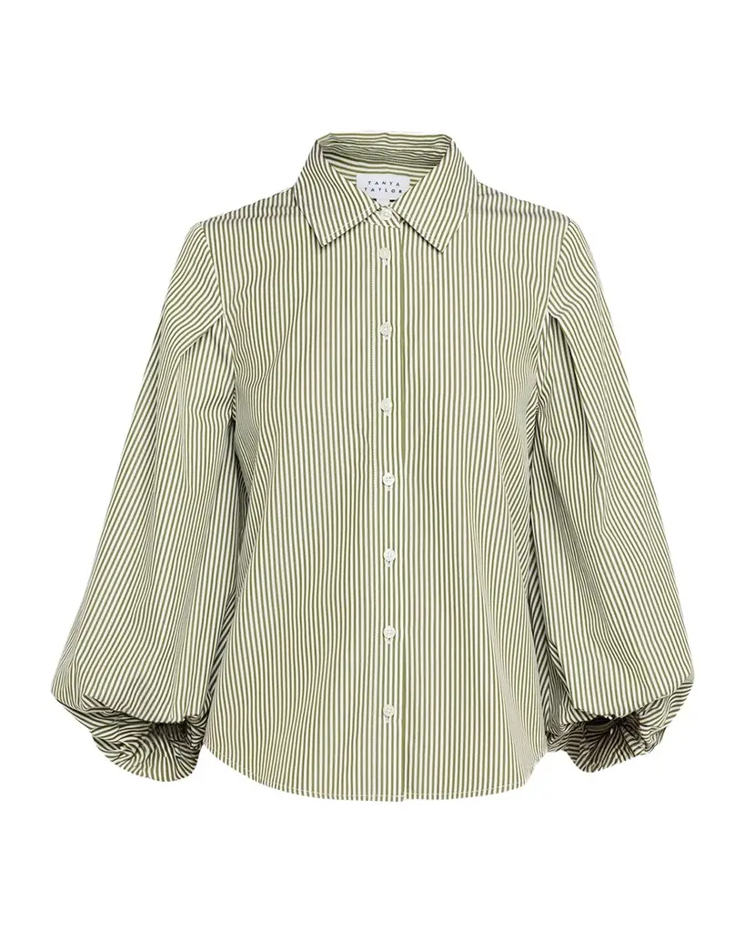 TANYA TAYLOR Marina Stripe Blouson-Sleeve Shirt | Image 1 TANYA TAYLOR Marina Stripe Blouson-Sleeve Shirt | Image 1