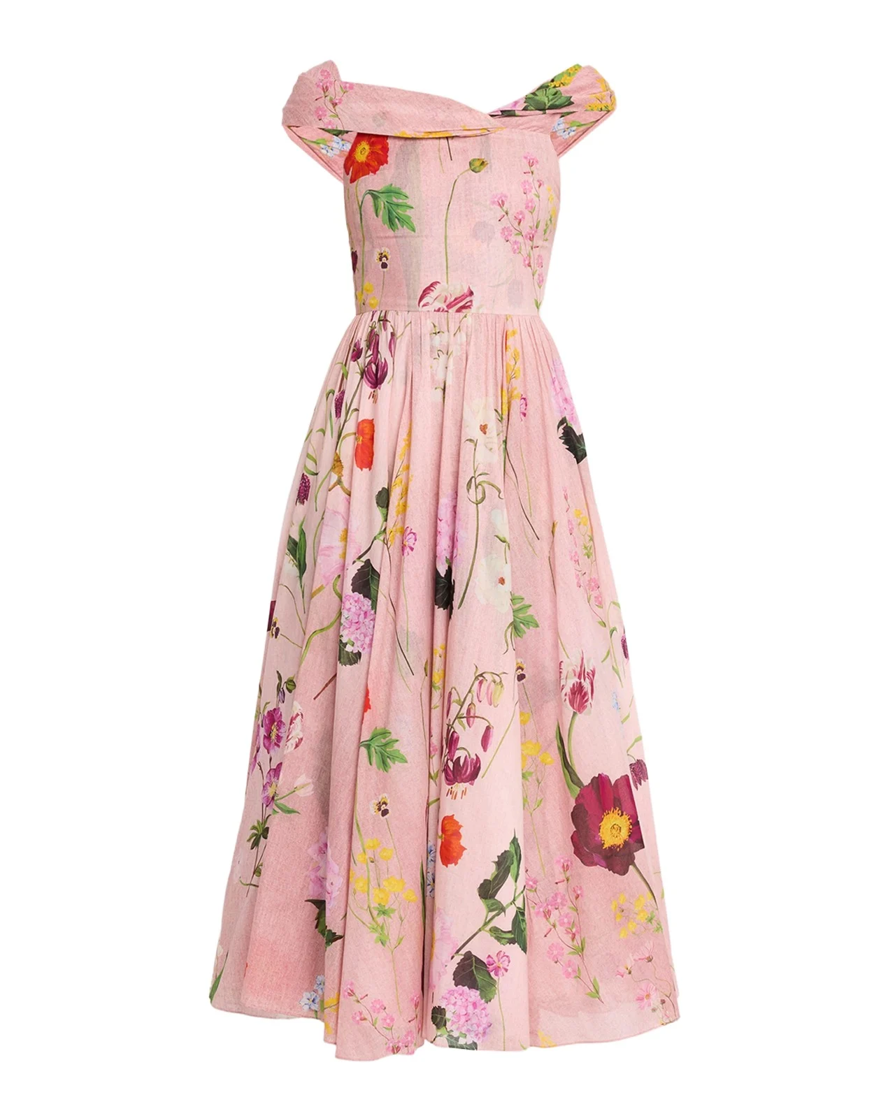 Off-The-Shoulder Mixed Botanical Cotton Midi Dress Off-The-Shoulder Mixed Botanical Cotton Midi Dress