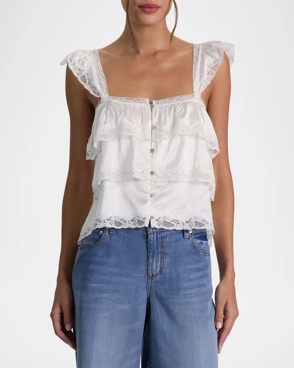 Alice + Olivia Sylvie Tiered Lace Crop Top | Thumbnail 4