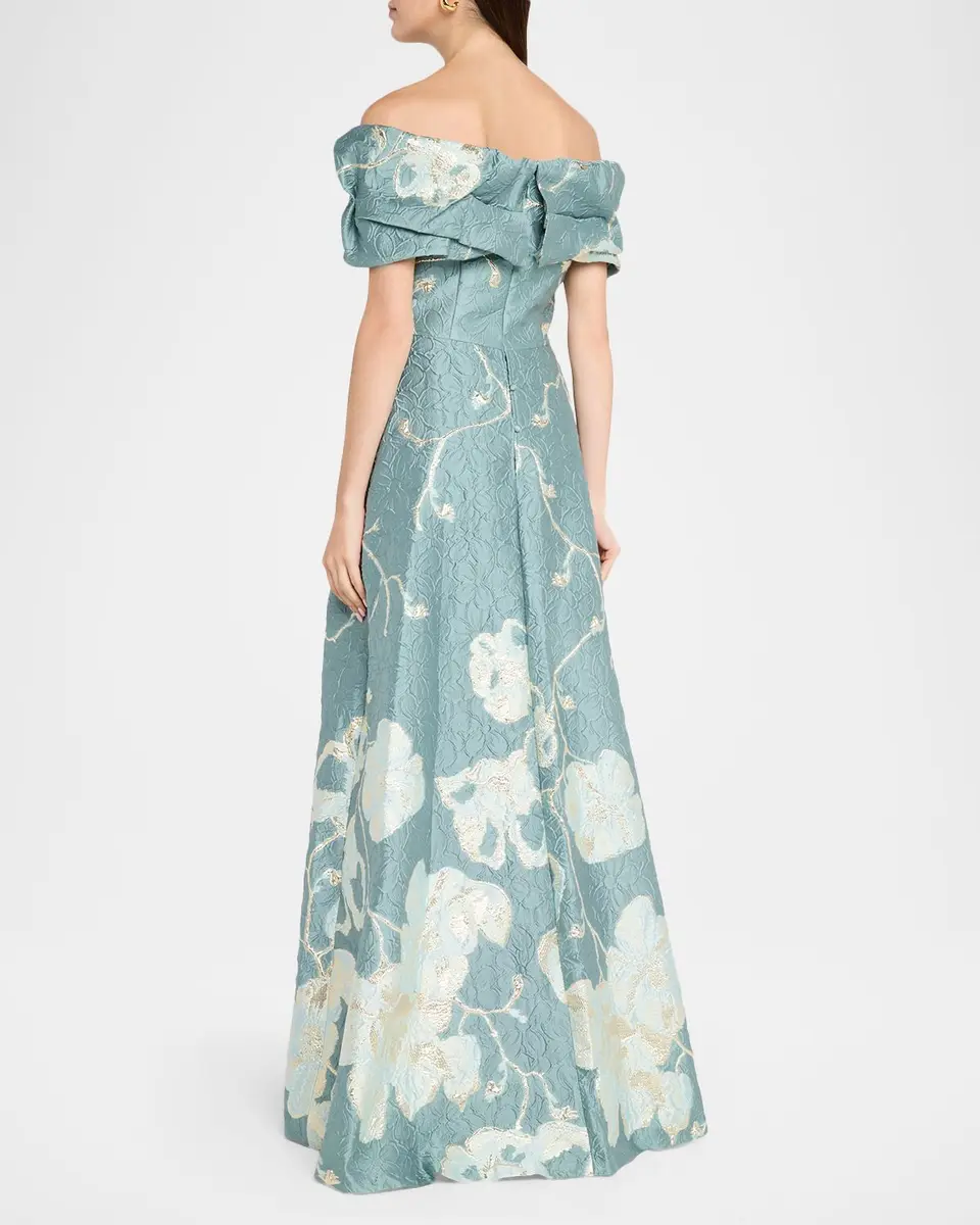Rickie Freeman for Teri Jon Off-Shoulder Metallic Jacquard Gown | Thumbnail 3 Rickie Freeman for Teri Jon Off-Shoulder Metallic Jacquard Gown | Thumbnail 3