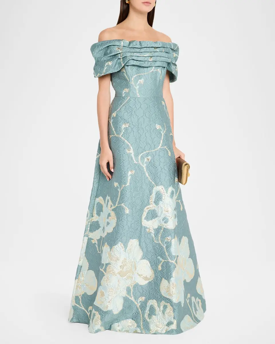 Rickie Freeman for Teri Jon Off-Shoulder Metallic Jacquard Gown | Thumbnail 4 Rickie Freeman for Teri Jon Off-Shoulder Metallic Jacquard Gown | Thumbnail 4