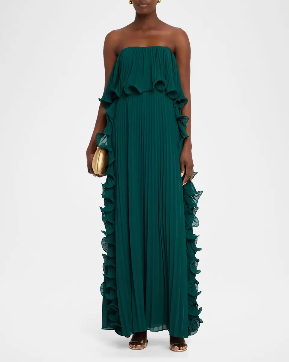BADGLEY MISCHKA Strapless Pleated Ruffle Gown | Thumbnail 2