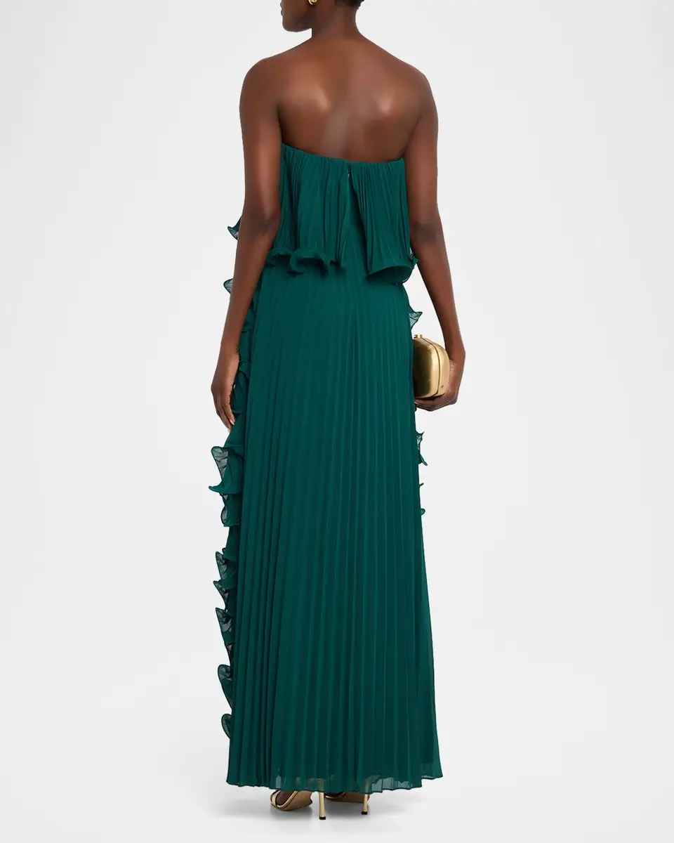 BADGLEY MISCHKA Strapless Pleated Ruffle Gown | Thumbnail 3