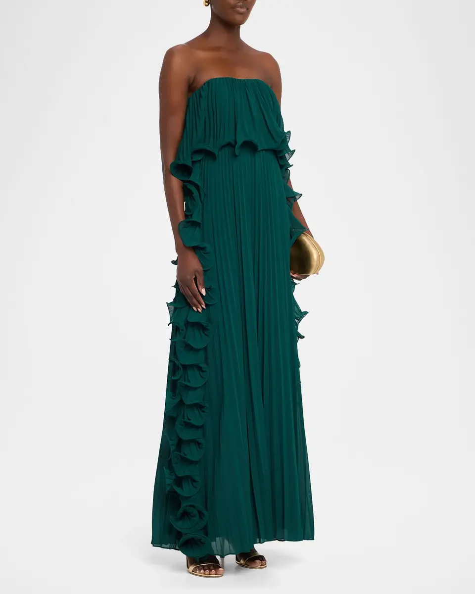 BADGLEY MISCHKA Strapless Pleated Ruffle Gown | Thumbnail 4