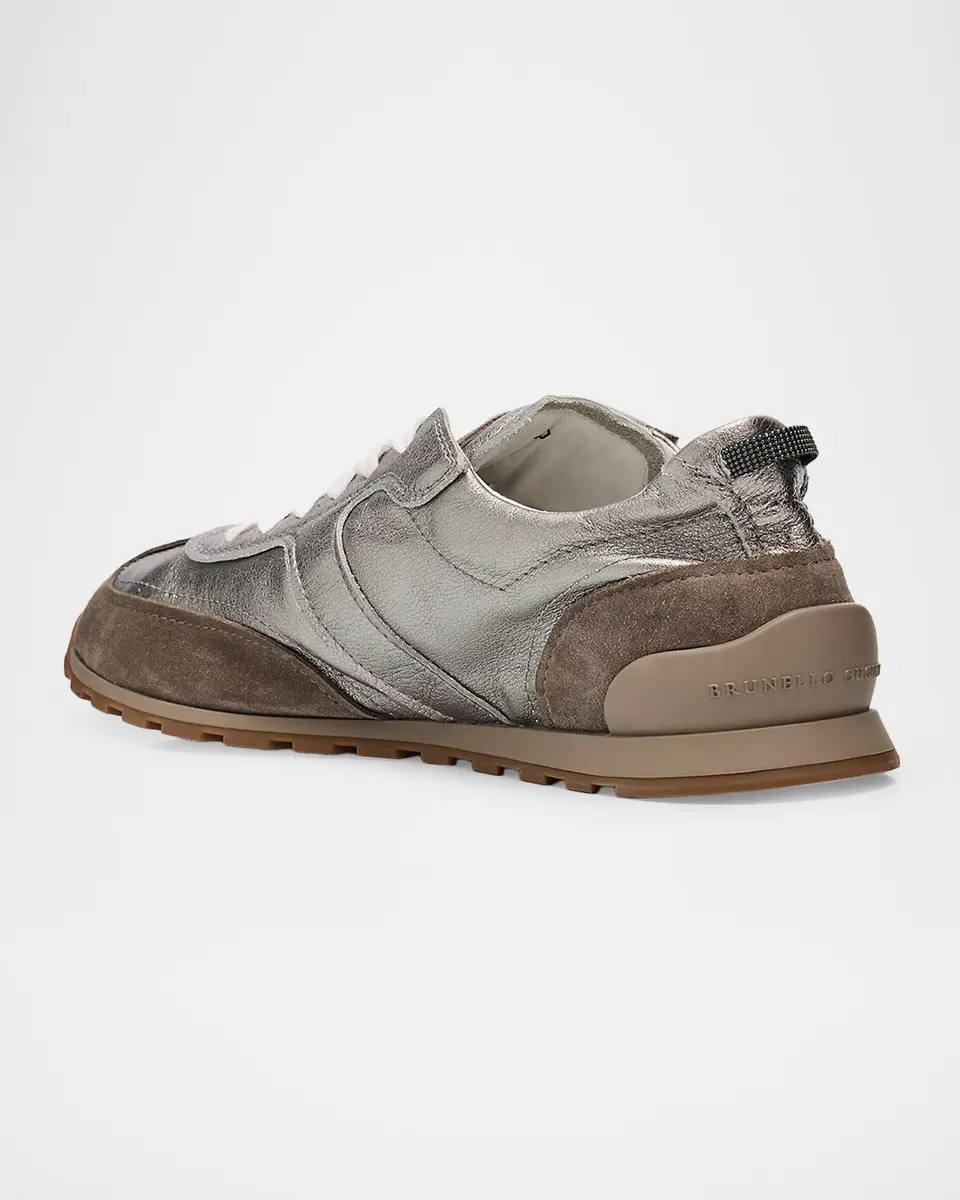 Brunello Cucinelli Monili Pull-Tab Crinkle-Effect Leather Low-Top Sneakers | Thumbnail 4 Brunello Cucinelli Monili Pull-Tab Crinkle-Effect Leather Low-Top Sneakers | Thumbnail 4