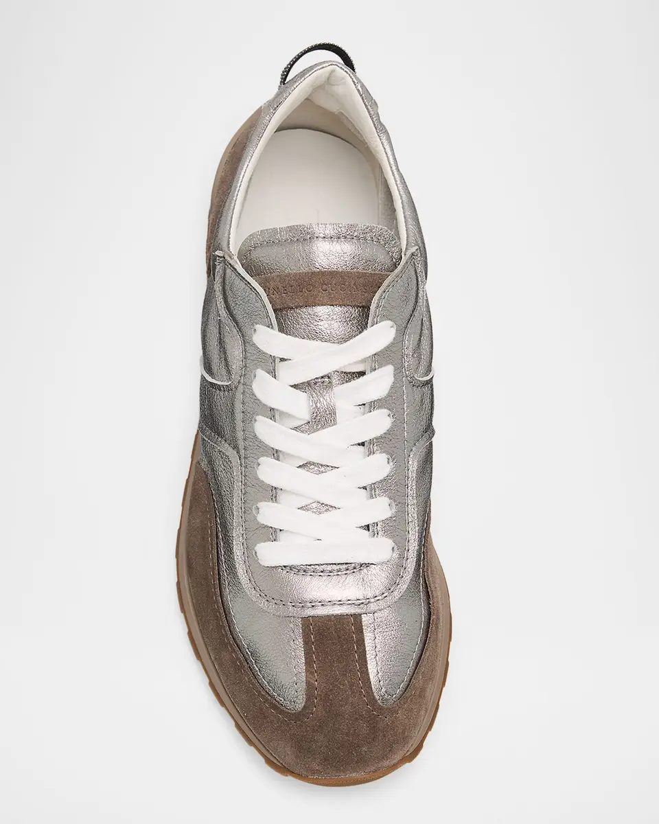 Brunello Cucinelli Monili Pull-Tab Crinkle-Effect Leather Low-Top Sneakers | Thumbnail 5 Brunello Cucinelli Monili Pull-Tab Crinkle-Effect Leather Low-Top Sneakers | Thumbnail 5