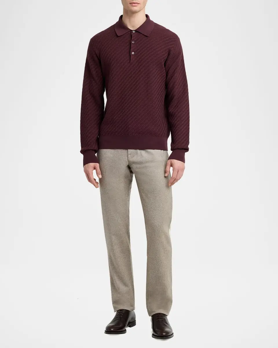 Brioni Men's Cotton and Cashmere Jacquard Polo Sweater | Thumbnail 2 Brioni Men's Cotton and Cashmere Jacquard Polo Sweater | Thumbnail 2
