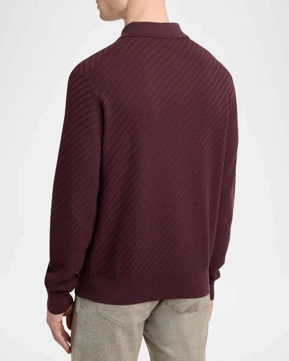 Brioni Men's Cotton and Cashmere Jacquard Polo Sweater | Thumbnail 3 Brioni Men's Cotton and Cashmere Jacquard Polo Sweater | Thumbnail 3