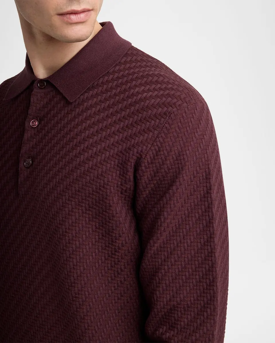 Brioni Men's Cotton and Cashmere Jacquard Polo Sweater | Thumbnail 5 Brioni Men's Cotton and Cashmere Jacquard Polo Sweater | Thumbnail 5