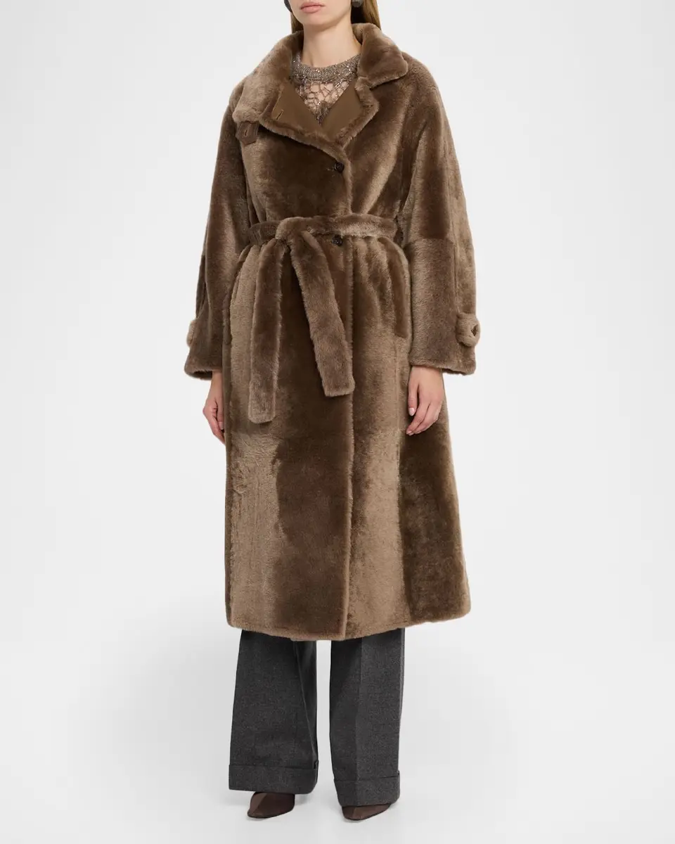 Brunello Cucinelli Lamb Shearling Belted Long Coat | Thumbnail 4 Brunello Cucinelli Lamb Shearling Belted Long Coat | Thumbnail 4