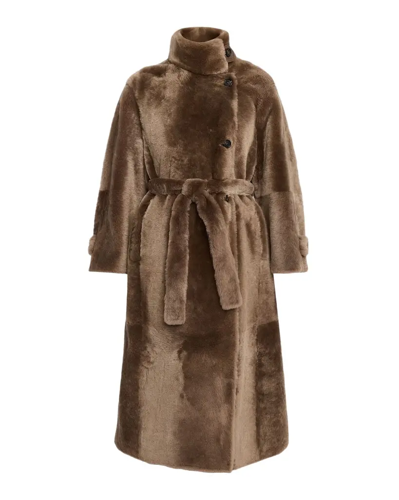 Brunello Cucinelli Lamb Shearling Belted Long Coat | Image 1 Brunello Cucinelli Lamb Shearling Belted Long Coat | Image 1