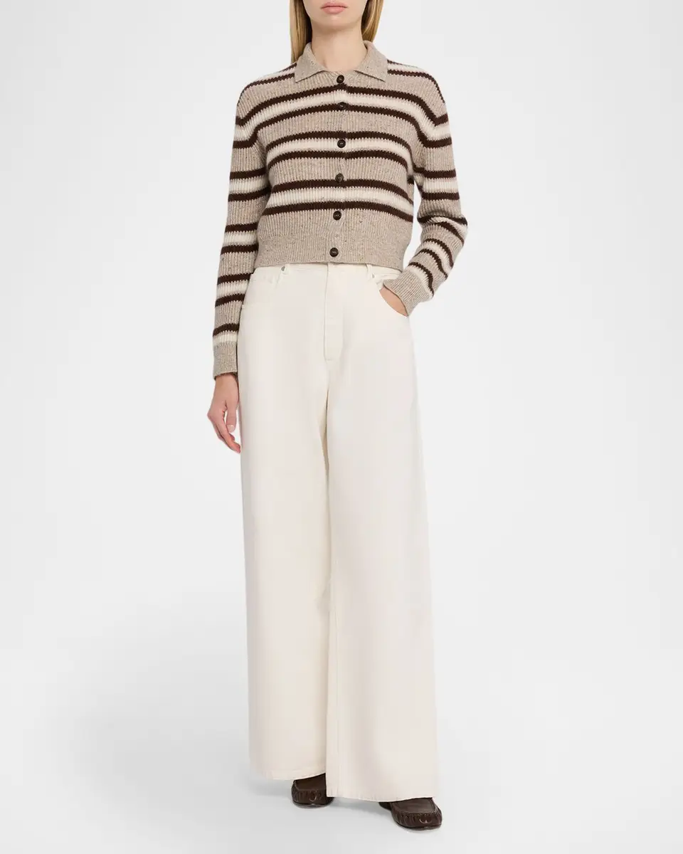 Brunello Cucinelli Cashmere-Blend Striped Collared Cardigan | Thumbnail 2 Brunello Cucinelli Cashmere-Blend Striped Collared Cardigan | Thumbnail 2