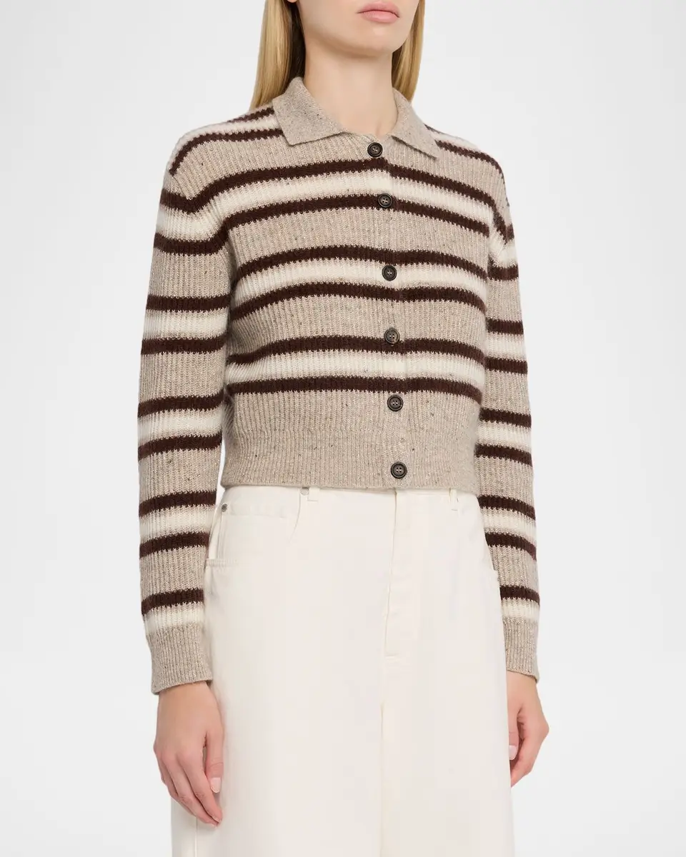 Brunello Cucinelli Cashmere-Blend Striped Collared Cardigan | Thumbnail 4 Brunello Cucinelli Cashmere-Blend Striped Collared Cardigan | Thumbnail 4