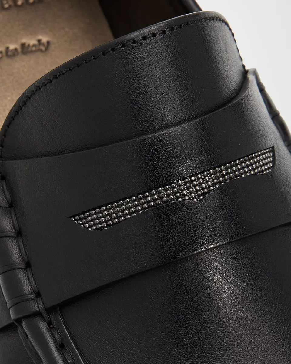 Brunello Cucinelli Cinched Leather Penny Loafers | Thumbnail 5