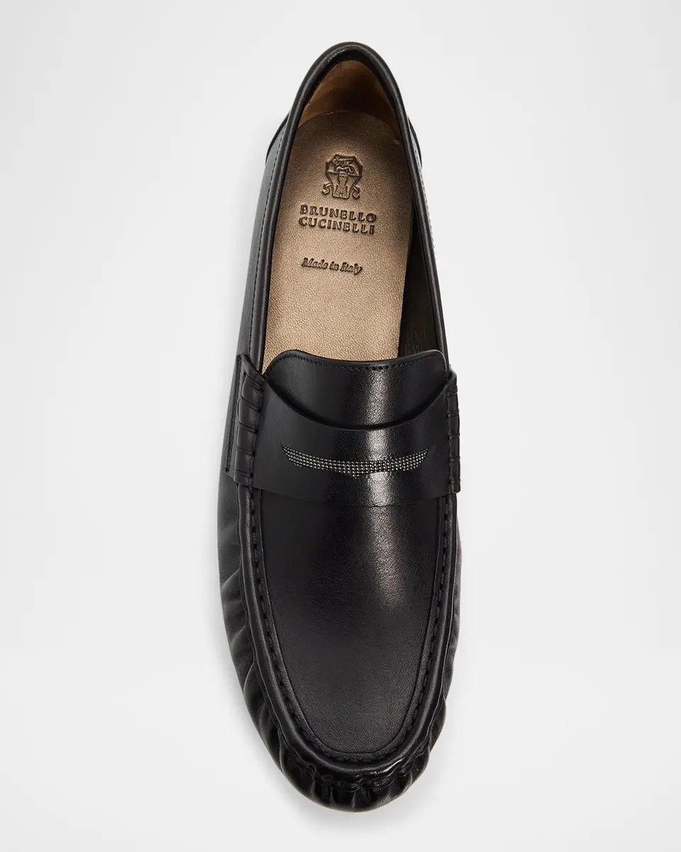 Brunello Cucinelli Cinched Leather Penny Loafers | Thumbnail 6