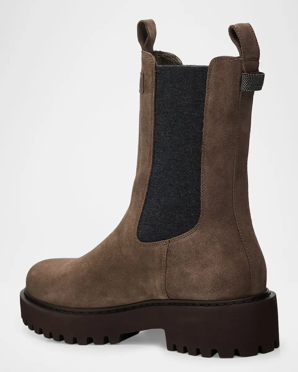 Brunello Cucinelli Monili Pull-Tab Suede Chelsea Boots | Thumbnail 2 Brunello Cucinelli Monili Pull-Tab Suede Chelsea Boots | Thumbnail 2