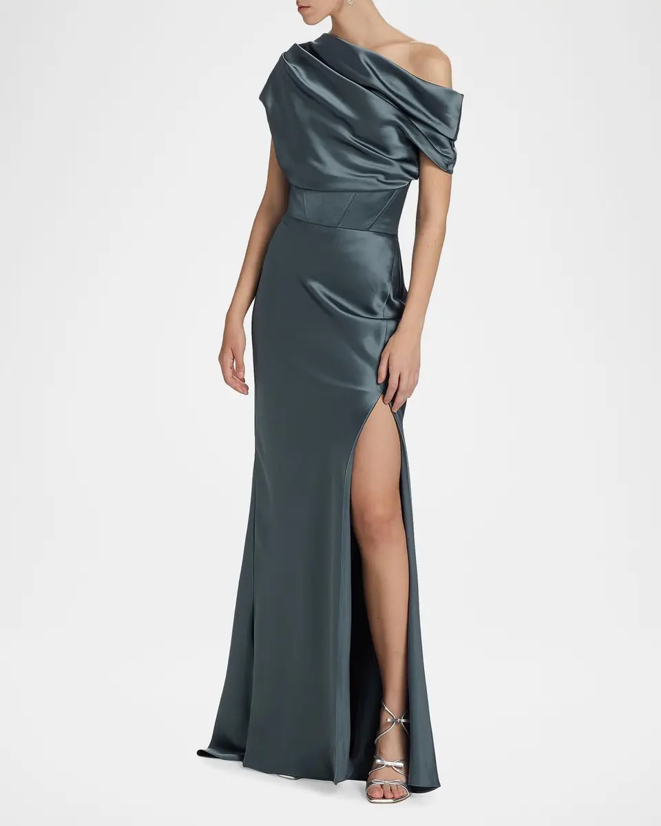 Amsale Satin One-Shoulder Gown | Thumbnail 2 Amsale Satin One-Shoulder Gown | Thumbnail 2