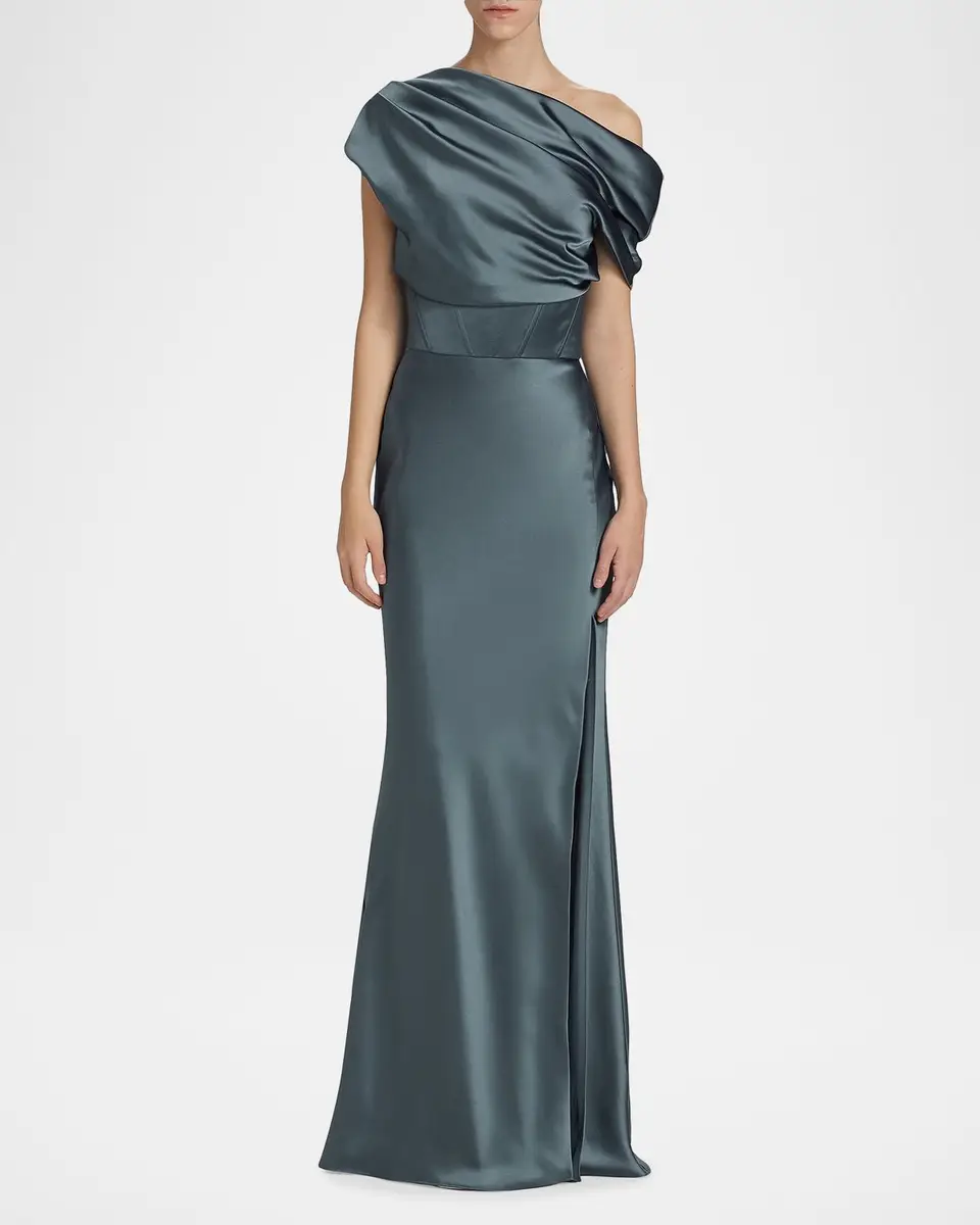 Amsale Satin One-Shoulder Gown | Thumbnail 4 Amsale Satin One-Shoulder Gown | Thumbnail 4